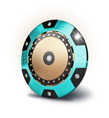 Ficha de casino turquesa y dorada